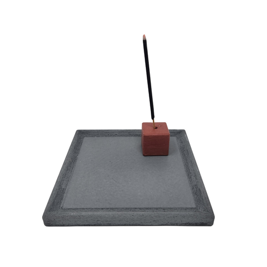 5" Incense Burner | Concrete Square Tray | Shadow